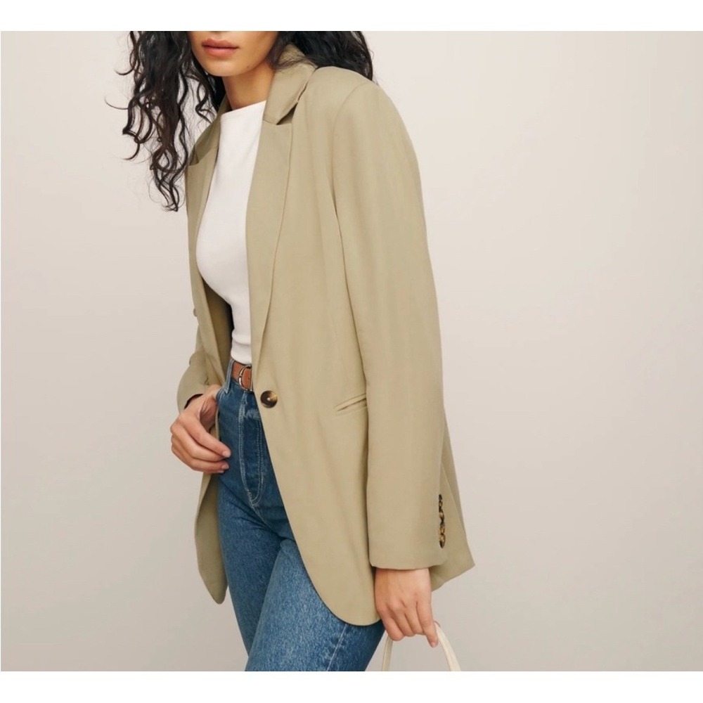 Reformation Blazer Relaxed Fit Oversized Tencel Women Medium Tan Khaki New